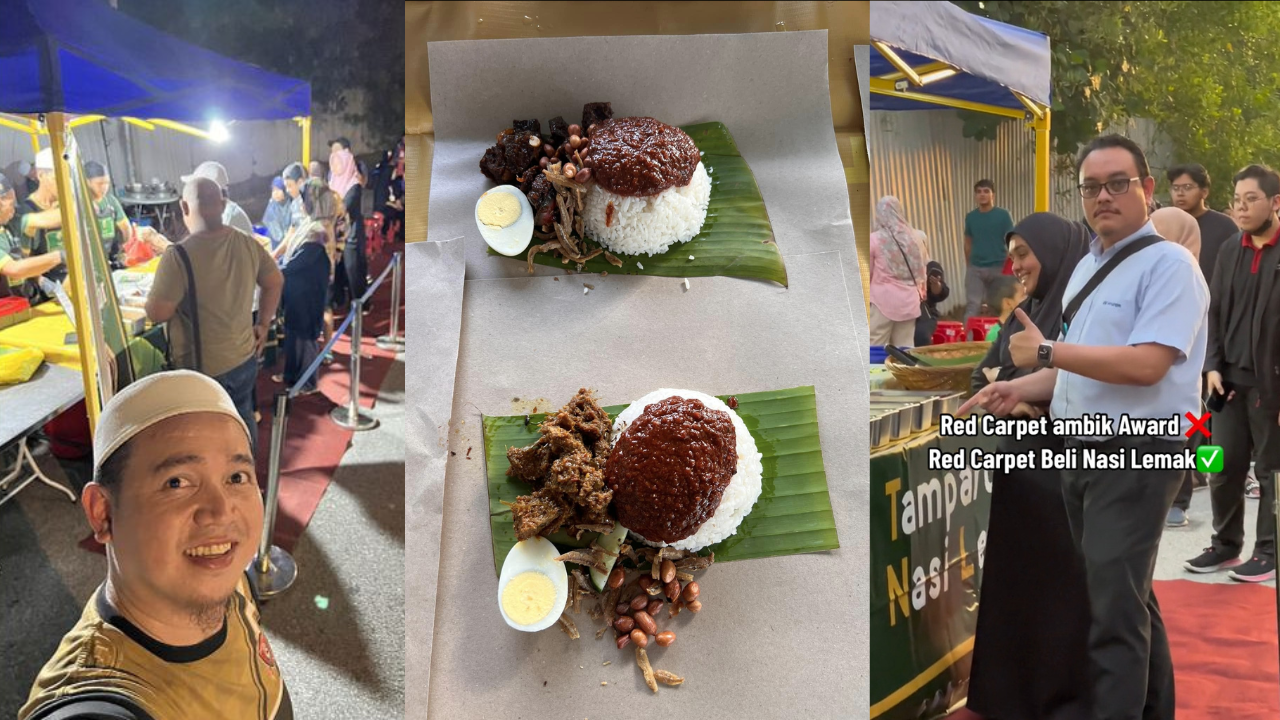 Nasi Lemak Stall In Shah Alam Makes Customers Feel Like A Star With Their Red Carpet! 